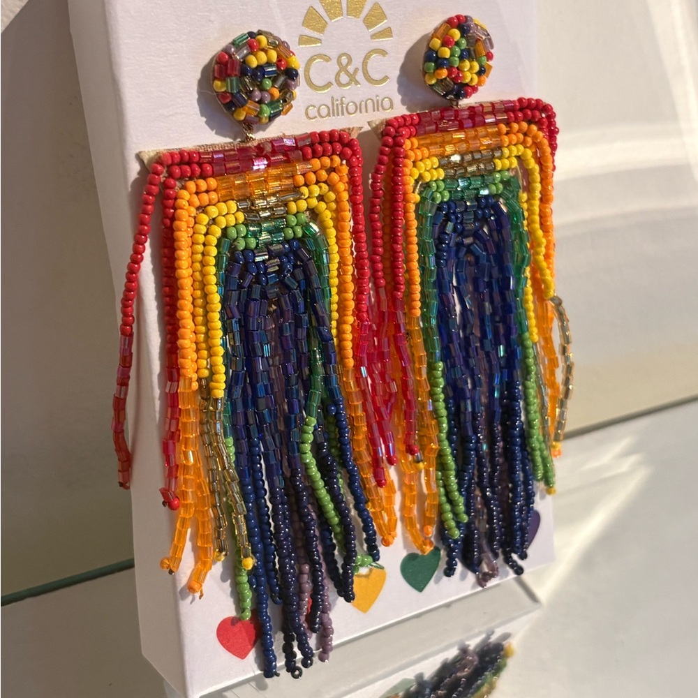 Anthropologie glass beaded rainbow earrings new